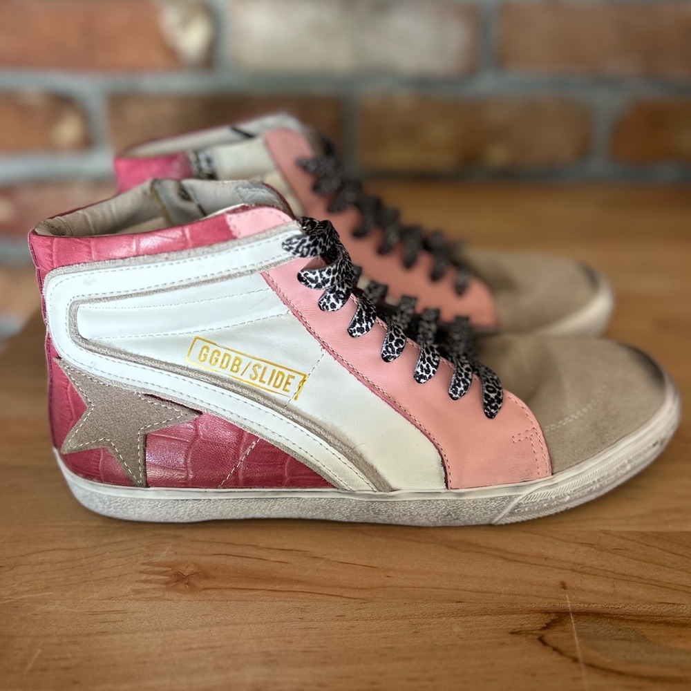 GGDB Golden Goose Slide Pink and White High-Top Sneakers (Unauthenticated) 8.5